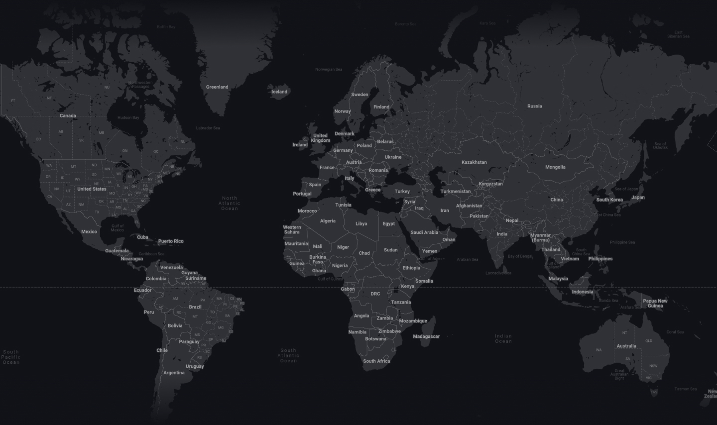 World map of locations and hubs
